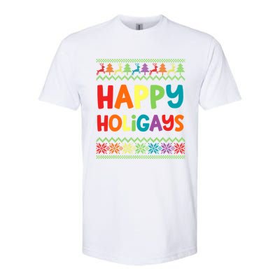 Gay Christmas Funny Lgbt Happy Holigays Ugly Rainbow Party Great Gift Softstyle® CVC T-Shirt