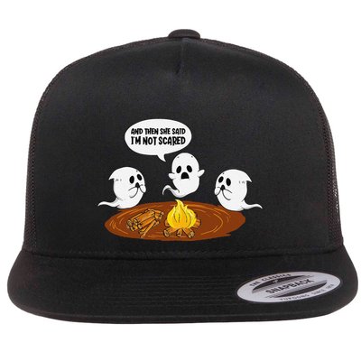 Ghost Campfire Funny Halloween Flat Bill Trucker Hat
