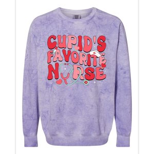 Groovy Cupids Favorite Nurse Valentines Day Nurse Life Colorblast Crewneck Sweatshirt