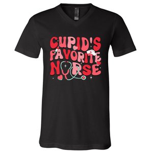 Groovy Cupids Favorite Nurse Valentines Day Nurse Life V-Neck T-Shirt