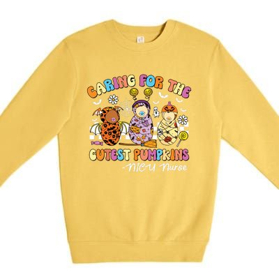 Groovy Caring For The Cutest Pumpkins Nicu Nurse Halloween Premium Crewneck Sweatshirt