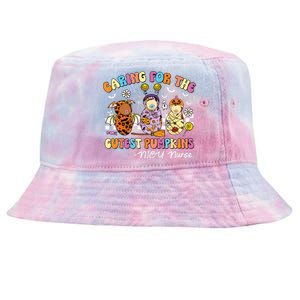 Groovy Caring For The Cutest Pumpkins Nicu Nurse Halloween Tie-Dyed Bucket Hat