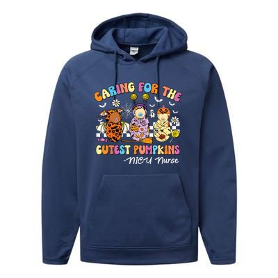 Groovy Caring For The Cutest Pumpkins Nicu Nurse Halloween Performance Fleece Hoodie