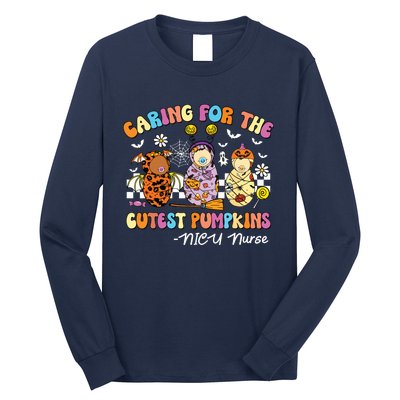 Groovy Caring For The Cutest Pumpkins Nicu Nurse Halloween Long Sleeve Shirt