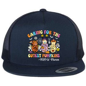 Groovy Caring For The Cutest Pumpkins Nicu Nurse Halloween Flat Bill Trucker Hat