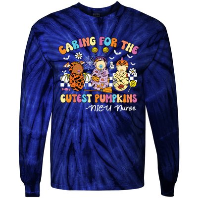 Groovy Caring For The Cutest Pumpkins Nicu Nurse Halloween Tie-Dye Long Sleeve Shirt