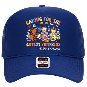 Groovy Caring For The Cutest Pumpkins Nicu Nurse Halloween High Crown Mesh Back Trucker Hat