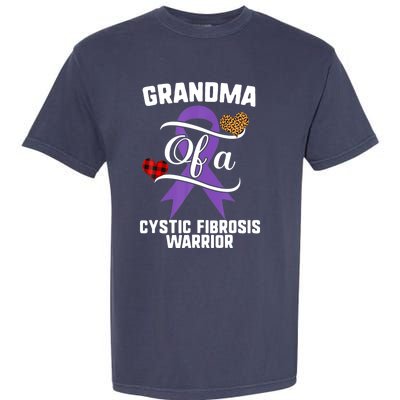 Grandma Cystic Fibrosis Awareness Leopard Buffalo Plaid Gift Garment-Dyed Heavyweight T-Shirt