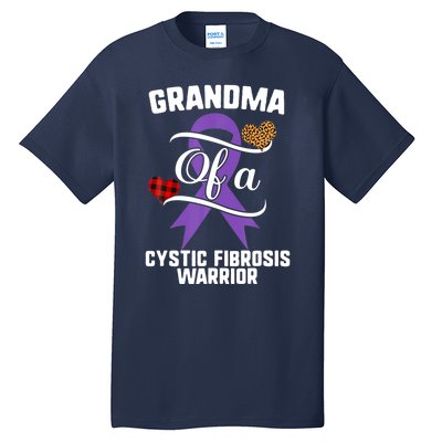 Grandma Cystic Fibrosis Awareness Leopard Buffalo Plaid Gift Tall T-Shirt