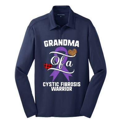 Grandma Cystic Fibrosis Awareness Leopard Buffalo Plaid Gift Silk Touch Performance Long Sleeve Polo