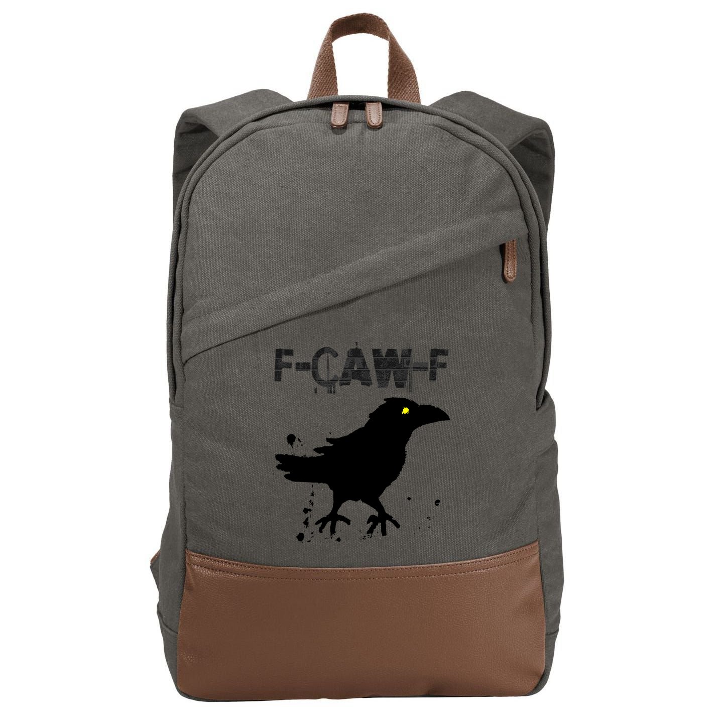  Grunge Coffee F-CAW-F Crow Adult Humor Graphic  Cotton Canvas Backpack