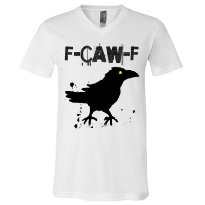  Grunge Coffee F-CAW-F Crow Adult Humor Graphic  V-Neck T-Shirt