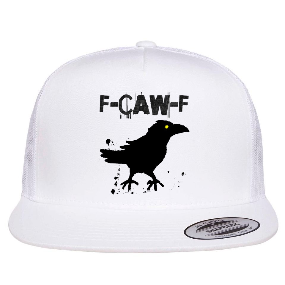  Grunge Coffee F-CAW-F Crow Adult Humor Graphic  Flat Bill Trucker Hat