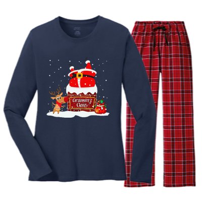 Grammy Claus Fat Santa Stuck In The Chimney Christmas Women's Long Sleeve Flannel Pajama Set 