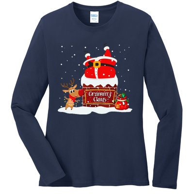 Grammy Claus Fat Santa Stuck In The Chimney Christmas Ladies Long Sleeve Shirt