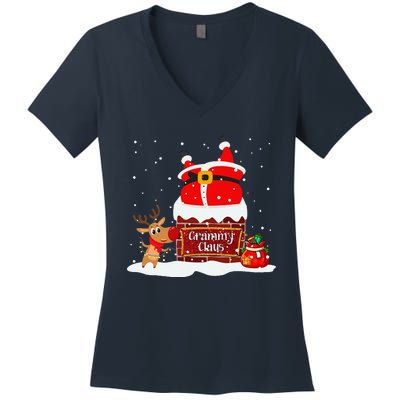 Grammy Claus Fat Santa Stuck In The Chimney Christmas Women's V-Neck T-Shirt