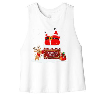 Grammy Claus Fat Santa Stuck In The Chimney Christmas Women's Racerback Cropped Tank