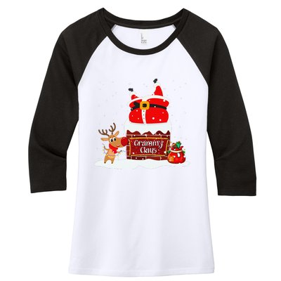 Grammy Claus Fat Santa Stuck In The Chimney Christmas Women's Tri-Blend 3/4-Sleeve Raglan Shirt