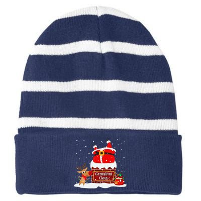 Grandma Claus Fat Santa Stuck In The Chimney Christmas Striped Beanie with Solid Band