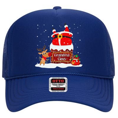 Grandma Claus Fat Santa Stuck In The Chimney Christmas High Crown Mesh Back Trucker Hat