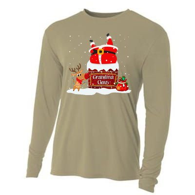 Grandma Claus Fat Santa Stuck In The Chimney Christmas Cooling Performance Long Sleeve Crew