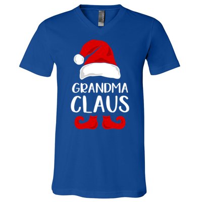 Grandma Claus Funny Grandma Santa Claus Red Christmas Hat Funny Gift V-Neck T-Shirt