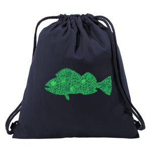 Green Clover Fish St Patrick's Day Love Fishing Gift Drawstring Bag