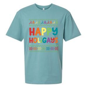 Gay Christmas Funny Lgbt Happy Holigays Rainbow Party Gift Meaningful Gift Sueded Cloud Jersey T-Shirt