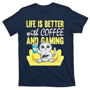 Gaming Cat Funny Coffee Fan Video Games Cat Lovers T-Shirt