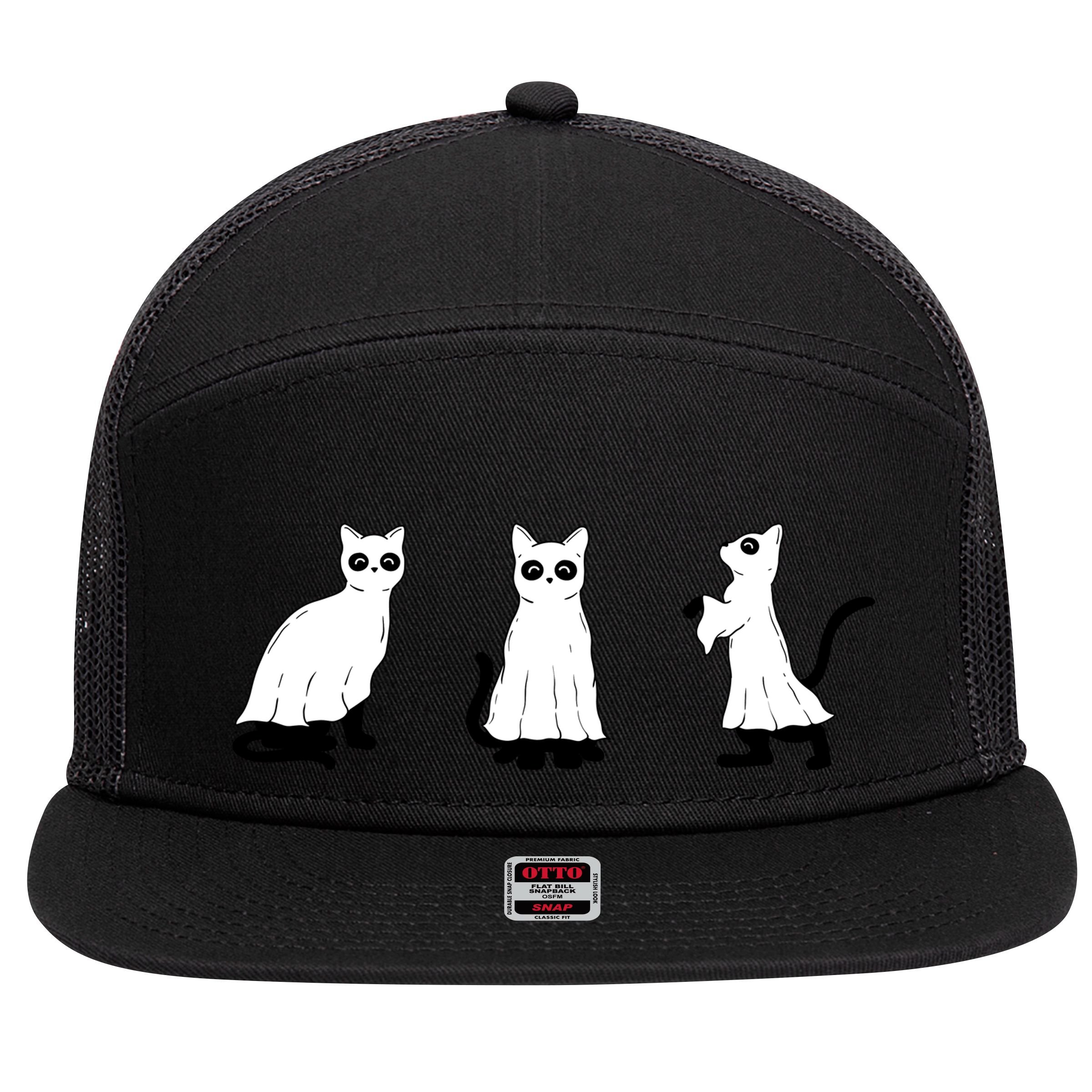 Ghost Cats Funny Halloween 7 Panel Mesh Trucker Snapback Hat