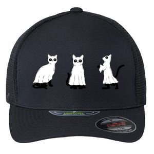 Ghost Cats Funny Halloween Flexfit Unipanel Trucker Cap