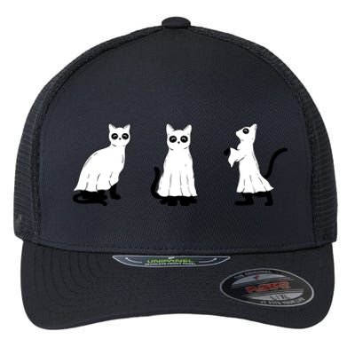 Ghost Cats Funny Halloween Flexfit Unipanel Trucker Cap