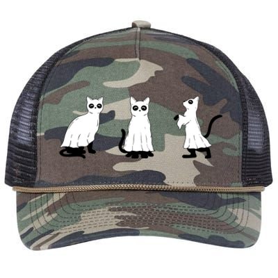 Ghost Cats Funny Halloween Retro Rope Trucker Hat Cap