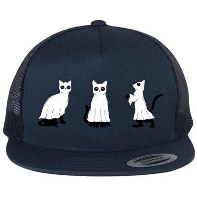 Ghost Cats Funny Halloween Flat Bill Trucker Hat