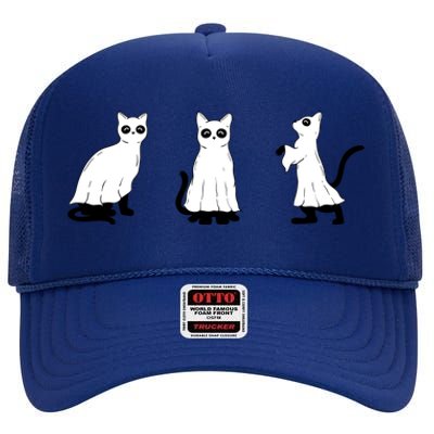 Ghost Cats Funny Halloween High Crown Mesh Back Trucker Hat