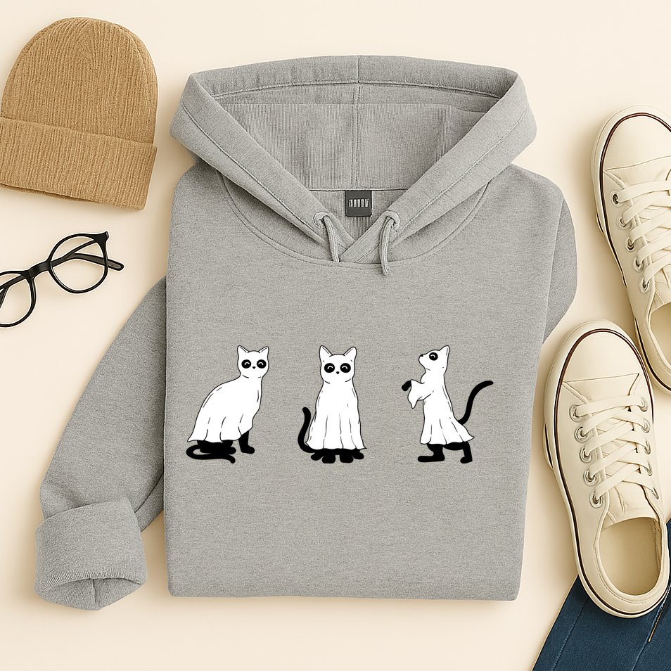 Ghost Cats Funny Halloween Hoodie