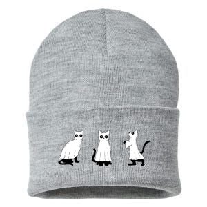 Ghost Cats Funny Halloween Sustainable Knit Beanie