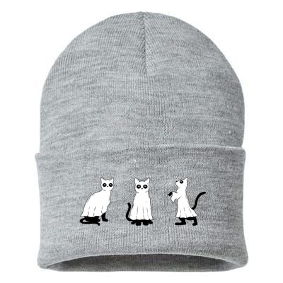 Ghost Cats Funny Halloween Sustainable Knit Beanie