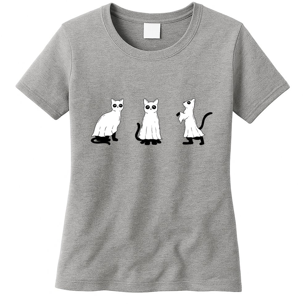 Ghost Cats Funny Halloween Womens T-Shirt