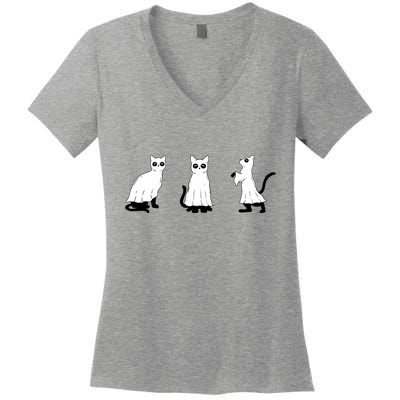 Ghost Cats Funny Halloween Women's V-Neck T-Shirt