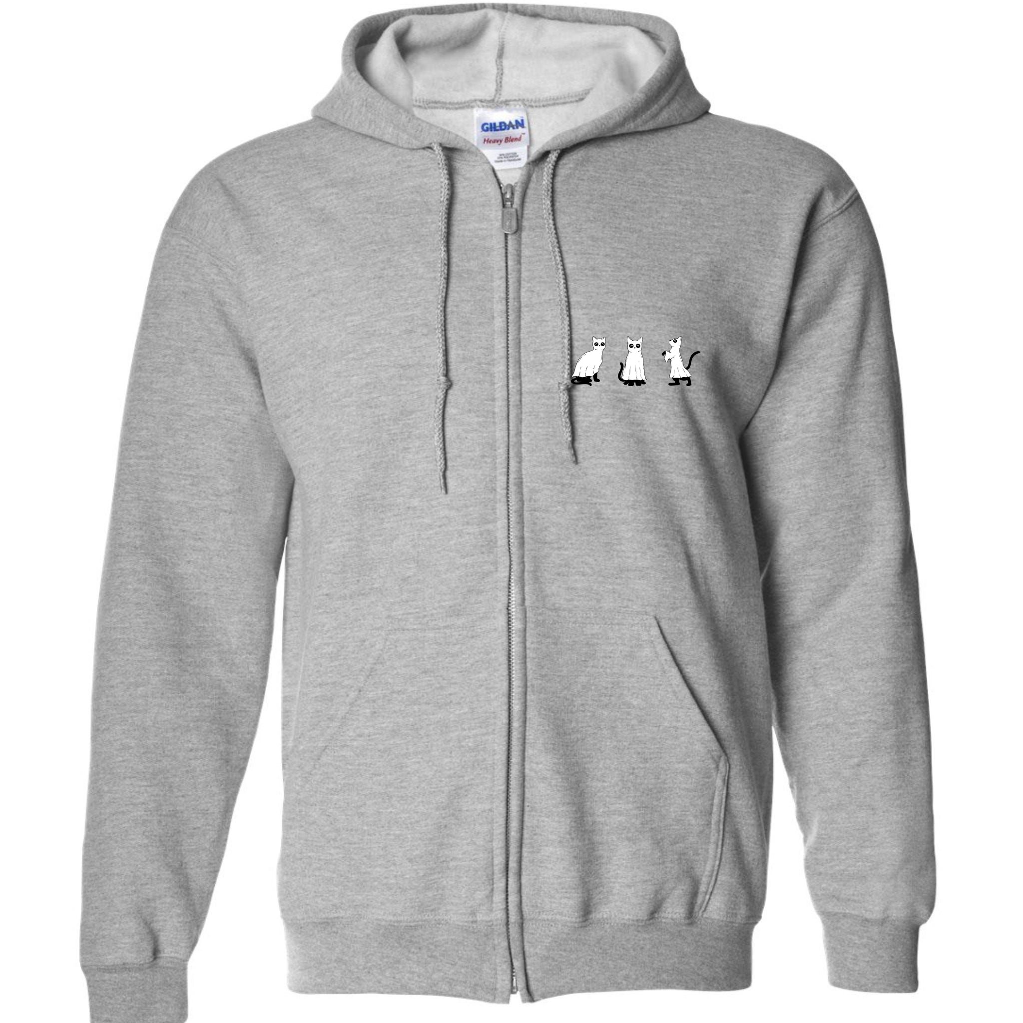Ghost Cats Funny Halloween Full Zip Hoodie