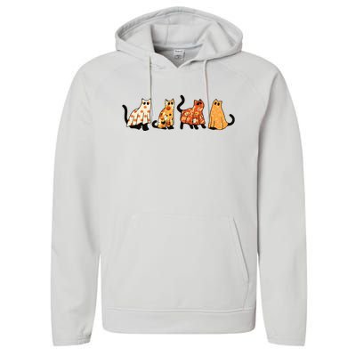 Ghost Cats Funny Halloween Cat Performance Fleece Hoodie