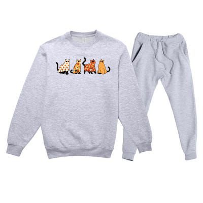 Ghost Cats Funny Halloween Cat Premium Crewneck Sweatsuit Set