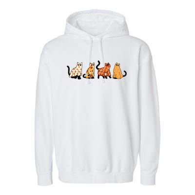 Ghost Cats Funny Halloween Cat Garment-Dyed Fleece Hoodie