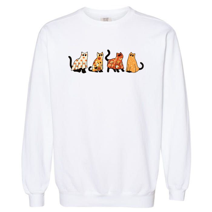 Ghost Cats Funny Halloween Cat Garment-Dyed Sweatshirt