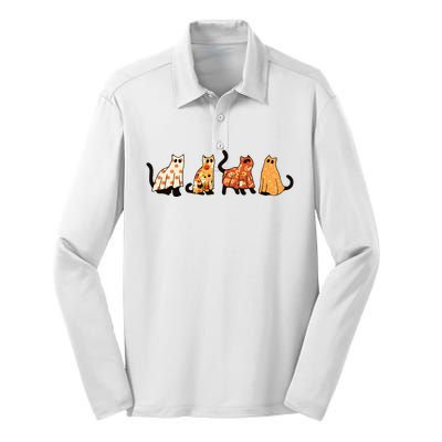 Ghost Cats Funny Halloween Cat Silk Touch Performance Long Sleeve Polo