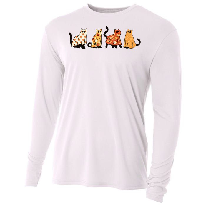 Ghost Cats Funny Halloween Cat Cooling Performance Long Sleeve Crew