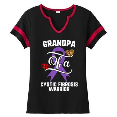 Grandpa Cystic Fibrosis Awareness Leopard Buffalo Plaid Gift Ladies Halftime Notch Neck Tee