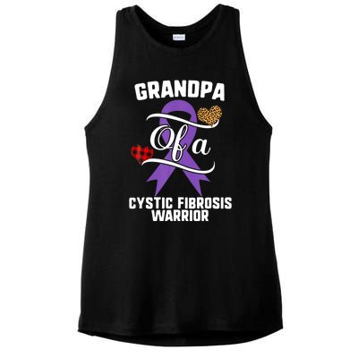 Grandpa Cystic Fibrosis Awareness Leopard Buffalo Plaid Gift Ladies PosiCharge Tri-Blend Wicking Tank