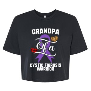 Grandpa Cystic Fibrosis Awareness Leopard Buffalo Plaid Gift Bella+Canvas Jersey Crop Tee